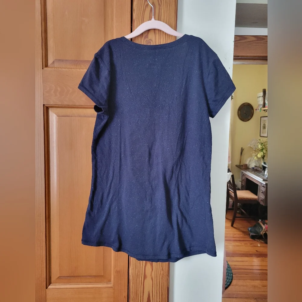 Justice Girls Navy Blue Graphic T-Shirt Top with Glitter Strawberry 14